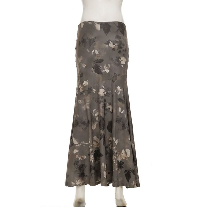 Ruched contrast print maxi skirt