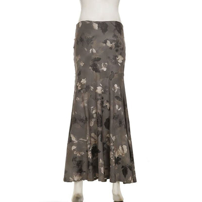 Ruched contrast print maxi skirt