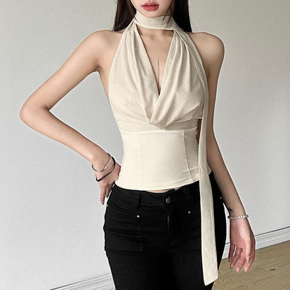 Halter cowl neck backless top