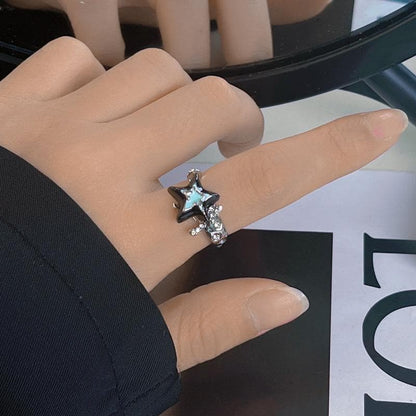 Star decor open rhinestone ring
