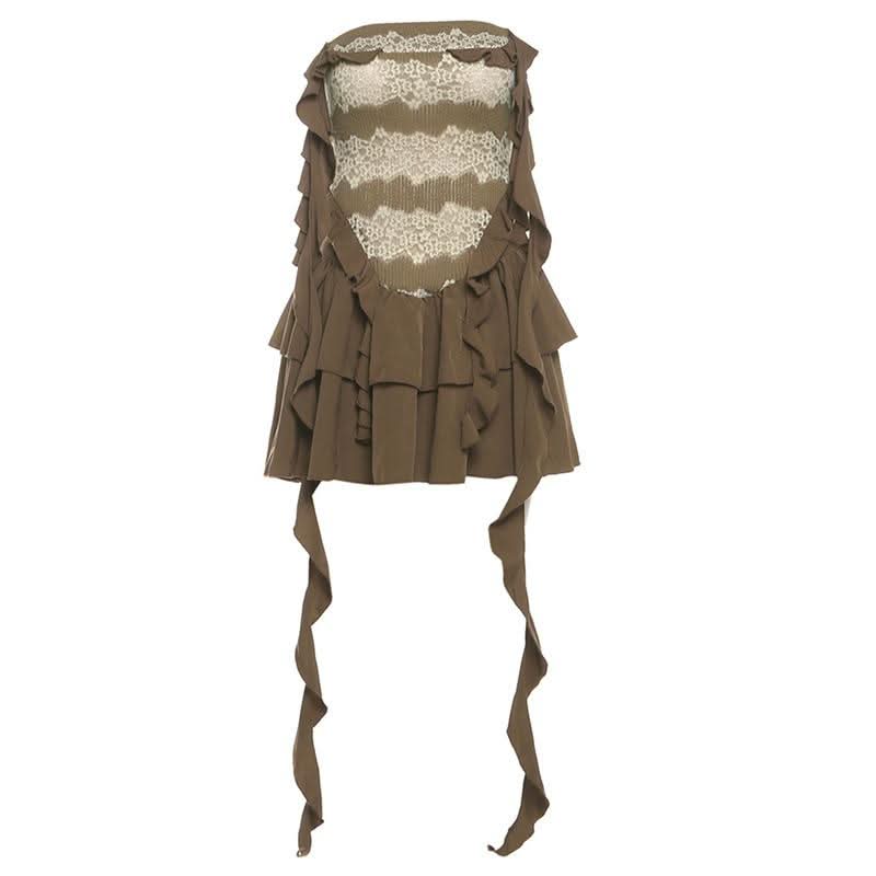 Knitted patchwork backless ruffle mini dress