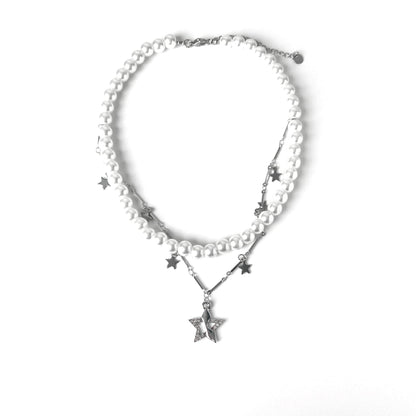 Star pendant faux pearl choker necklace