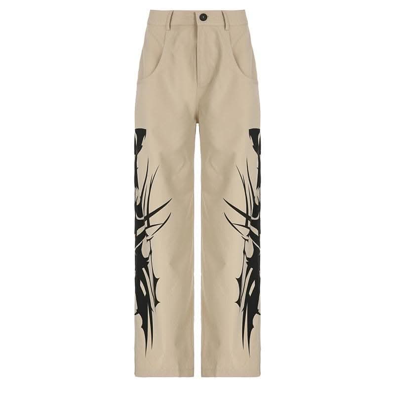 Abstract high rise button pocket contrast straight leg pant-final-sale