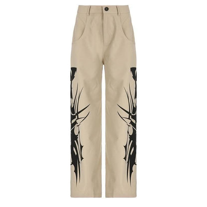 Abstract high rise button pocket contrast straight leg pant-final-sale