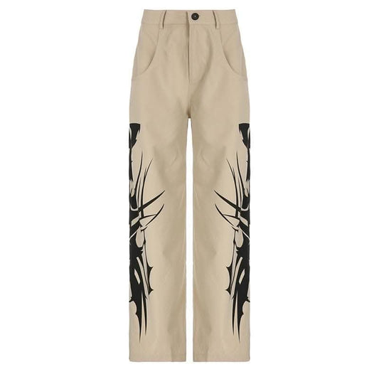 Abstract high rise button pocket contrast straight leg pant-final-sale