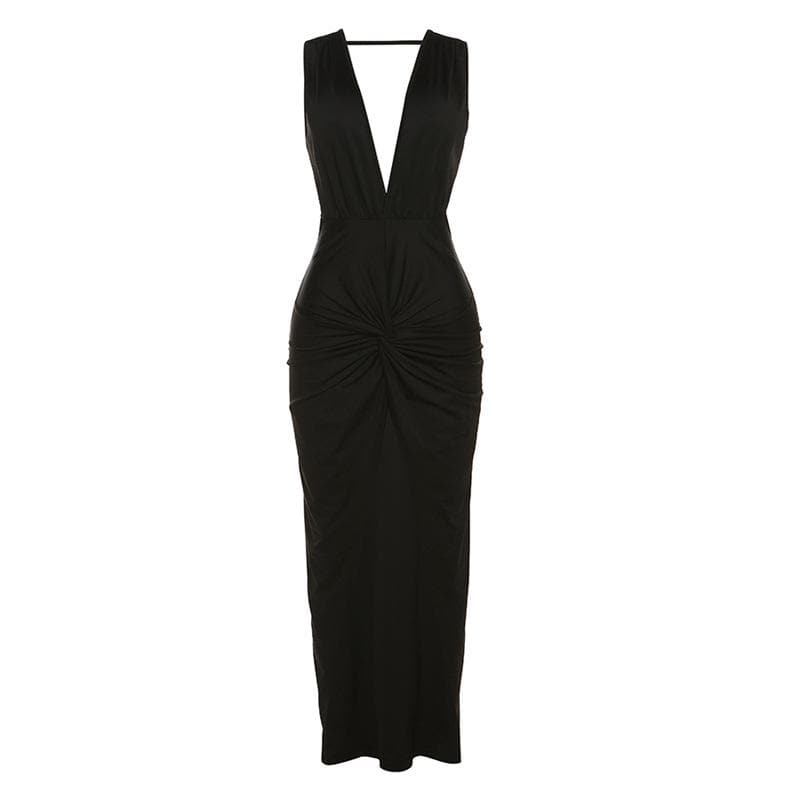 Wide Strap Side Cutout Back Tie Backless Maxi Dress
