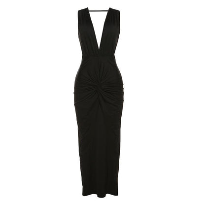Wide Strap Side Cutout Back Tie Backless Maxi Dress