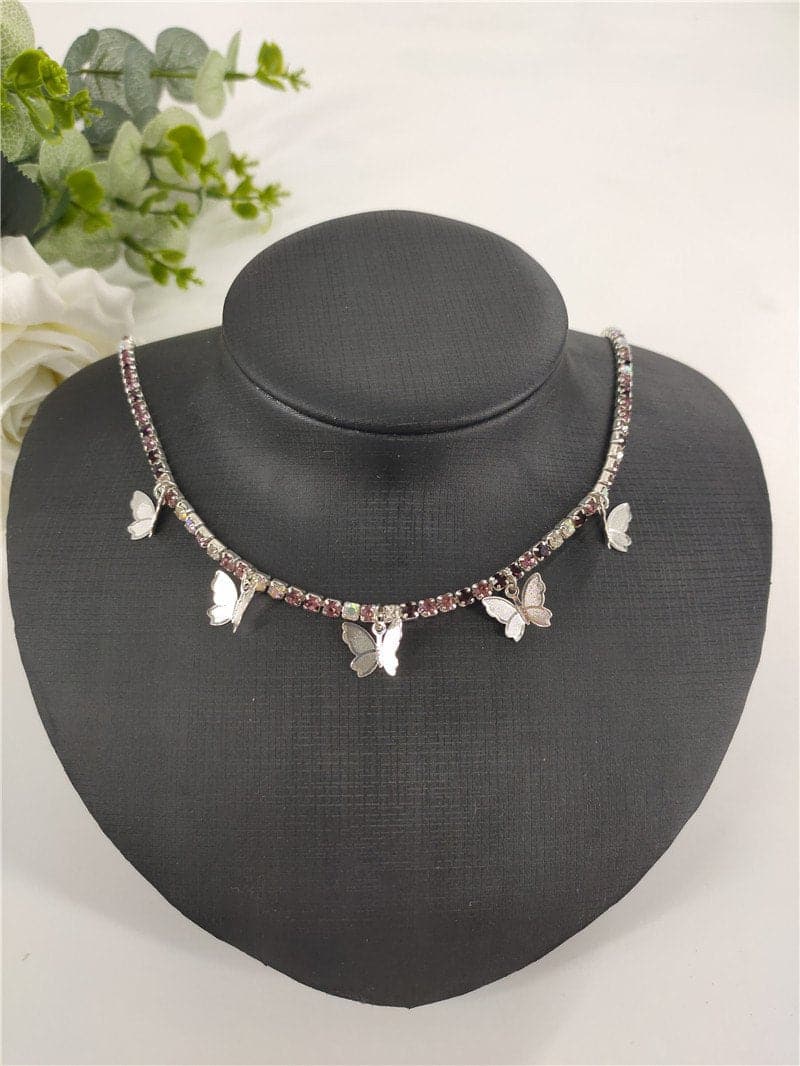 Rhinestone butterfly pendant necklace
