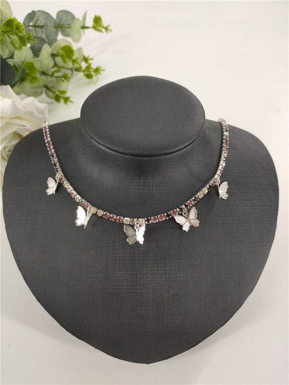 Rhinestone butterfly pendant necklace