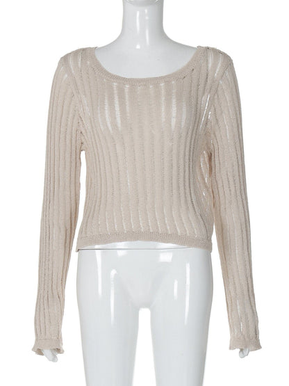 Long sleeve u neck knitted solid top