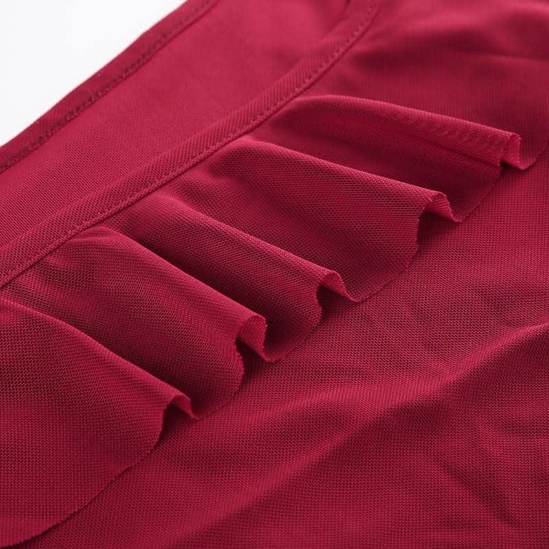 Square neck ruffle mesh ruched cami mini dress