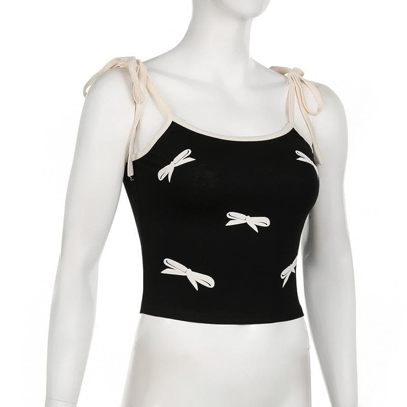U neck bowknot pattern self tie cami top