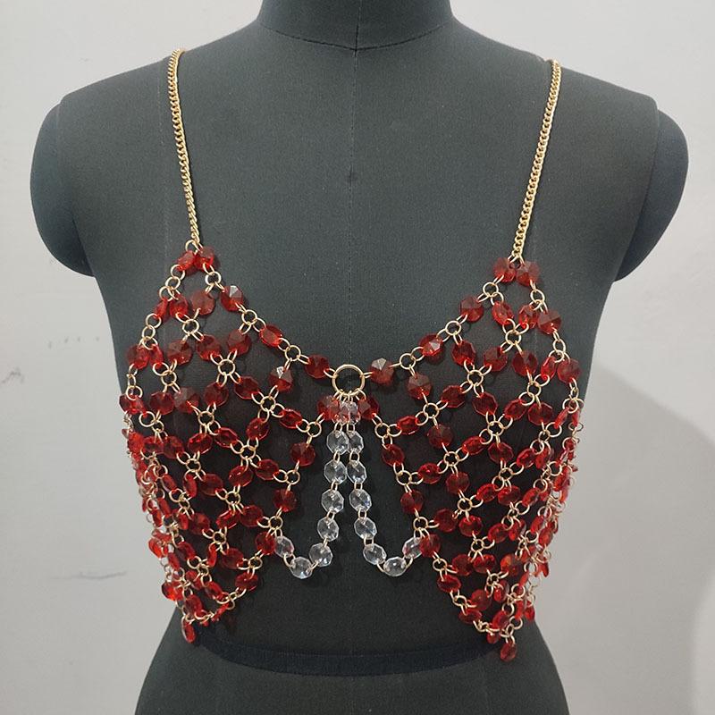 Beaded metal chain u neck backless layered cami top