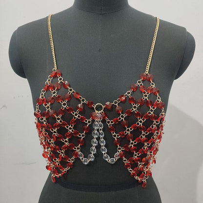 Beaded metal chain u neck backless layered cami top