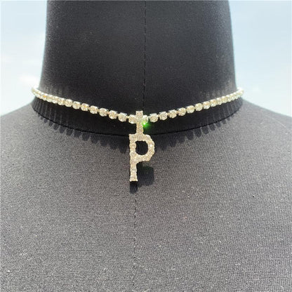 Initials pendant rhinestone chocker