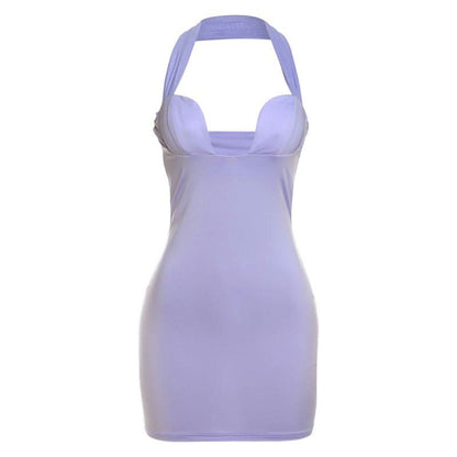 Halter solid backless mini dress