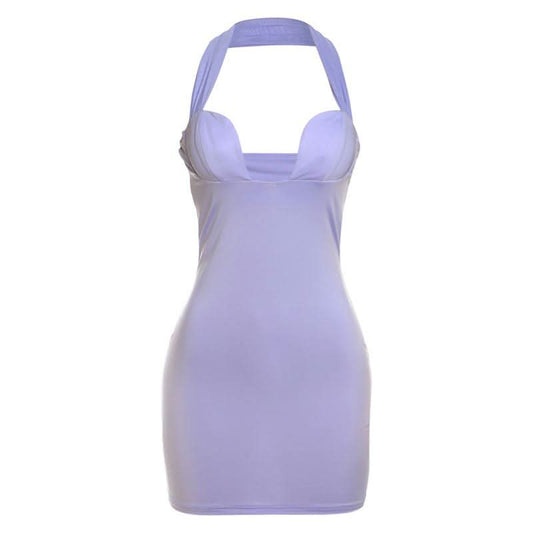 Halter solid backless mini dress