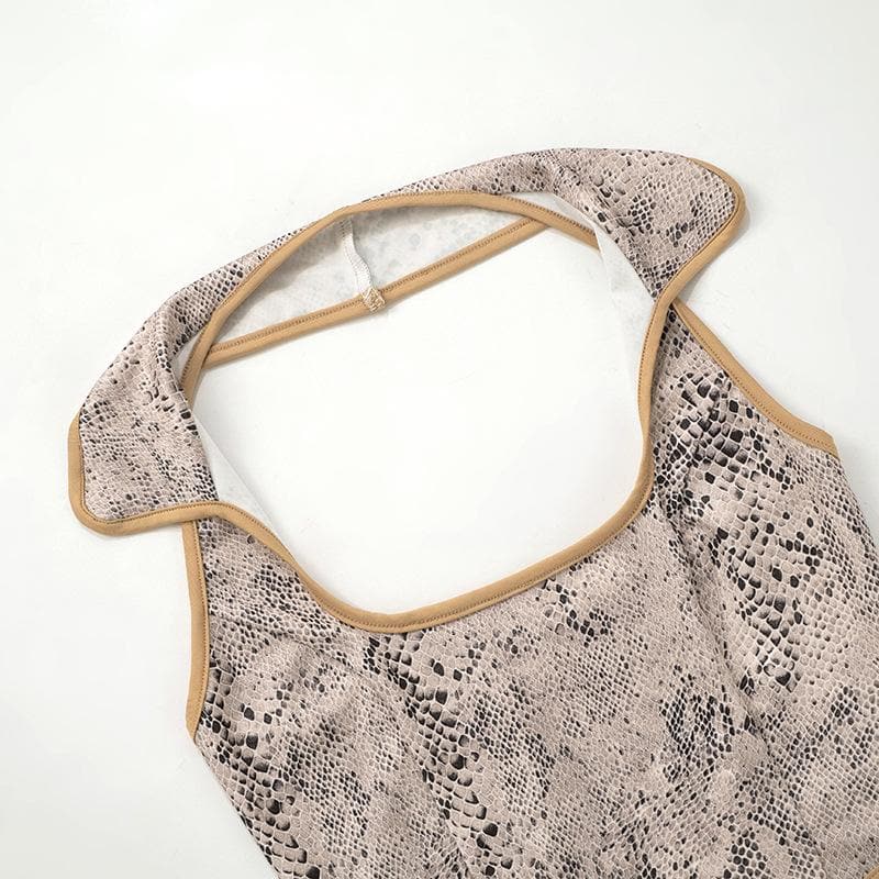 Turnover collar halter snakeskin print top