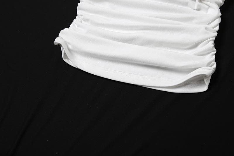 Irregular off shoulder ruched solid top