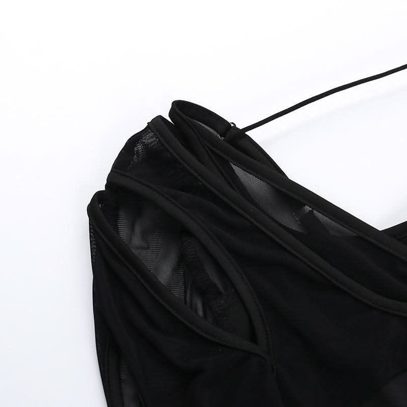 Long sleeve bowknot mesh v neck hollow out cut out top