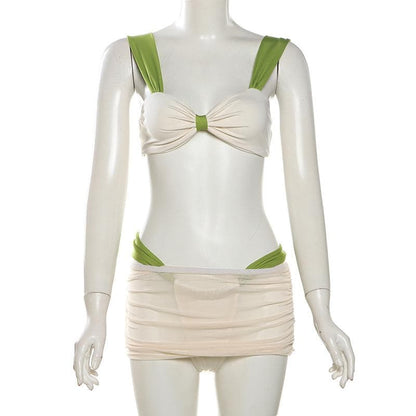 Contrast mesh cami 3 piece skirt set