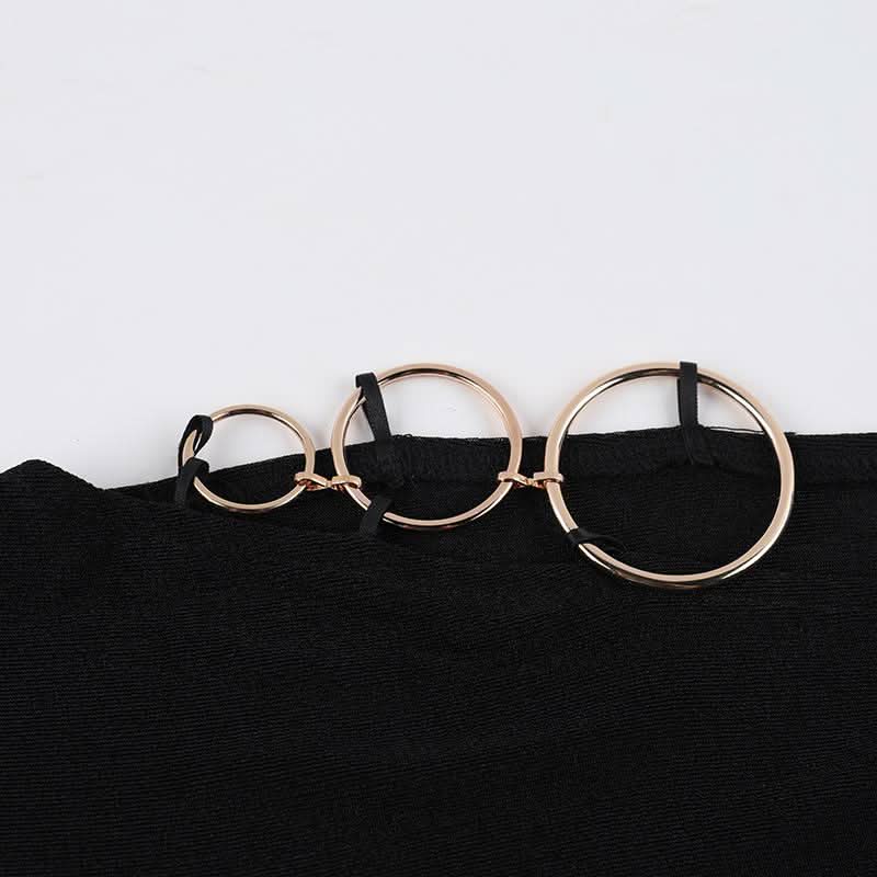 Off shoulder long sleeve high slit o ring maxi dress