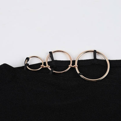 Off shoulder long sleeve high slit o ring maxi dress