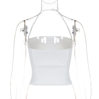 Halter backless ruched solid tube top