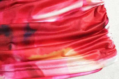 Halter tie dye cowl neck ruched mini dress