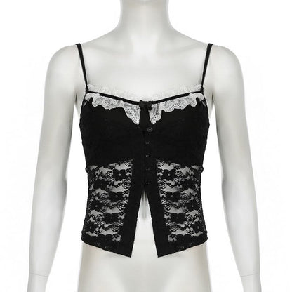 Lace backless button bowknot cami top
