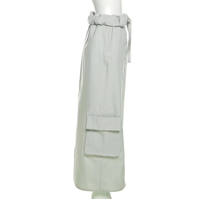 Ruched pocket cargo solid low rise maxi skirt-final-sale