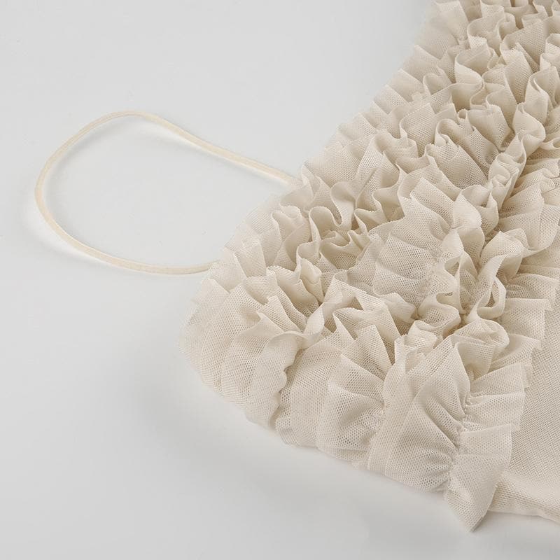 Ruched ruffle sheer mesh cami top