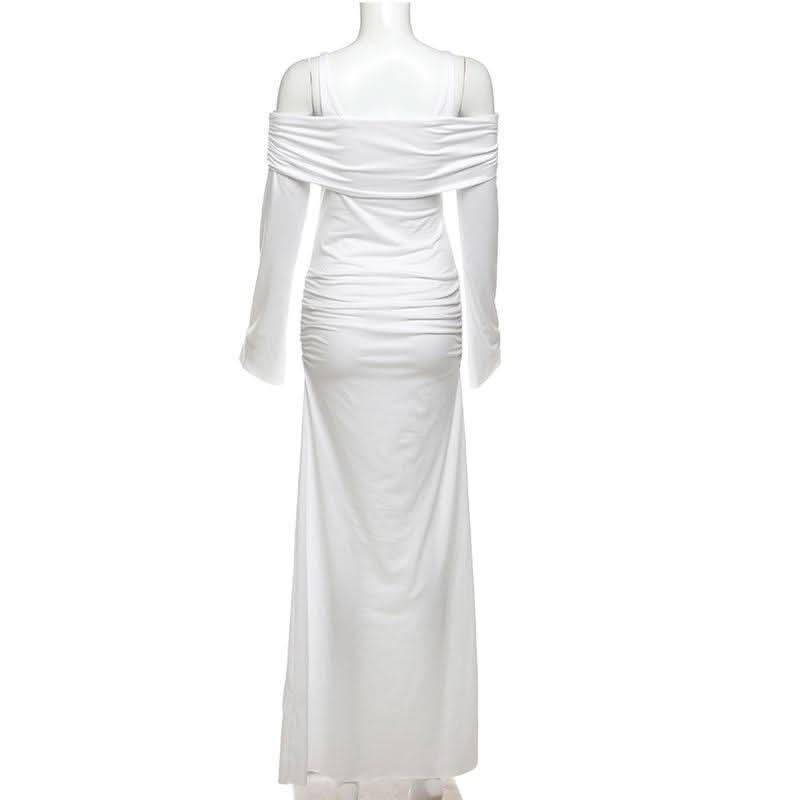 Long sleeve square neck ruched cami maxi dress