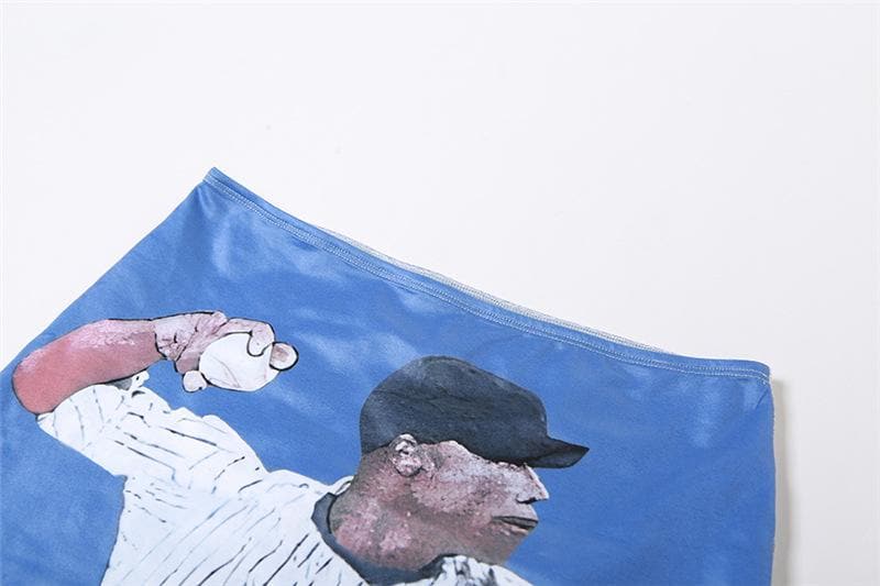 One shoulder irregular sleeveless contrast print slit maxi skirt set-final-sale