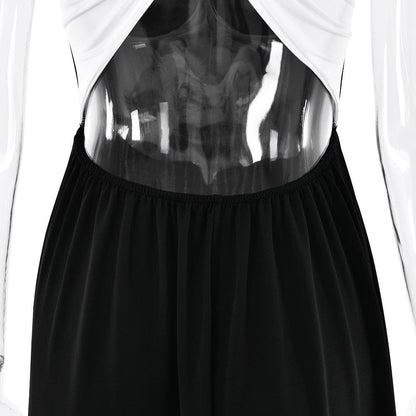 U neck ruched contrast cross back backless cami maxi dress