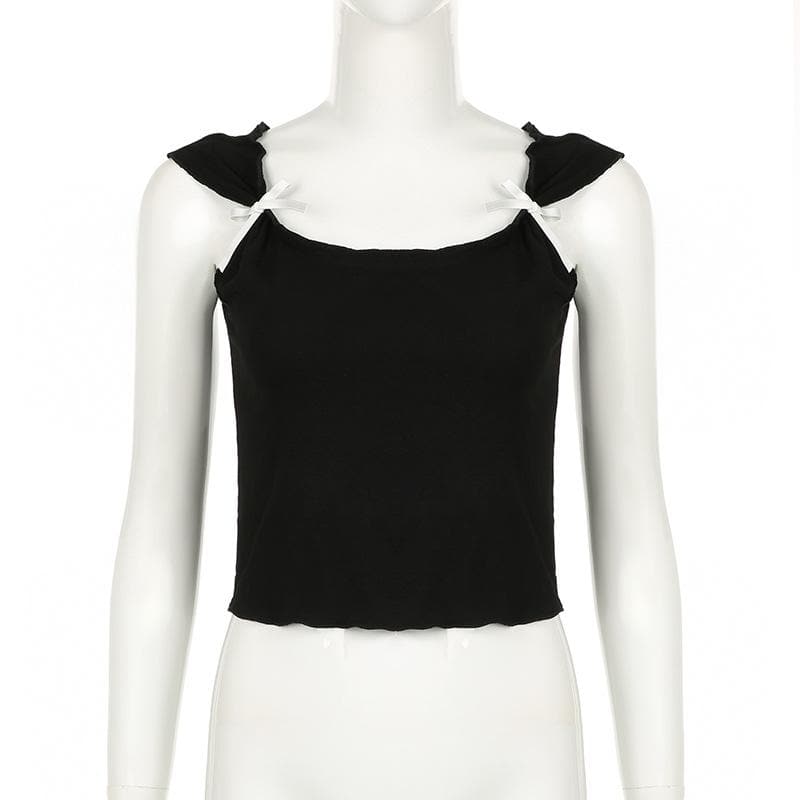 Cap sleeve bowknot u neck ruffle top