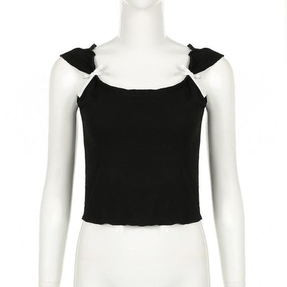 Cap sleeve bowknot u neck ruffle top