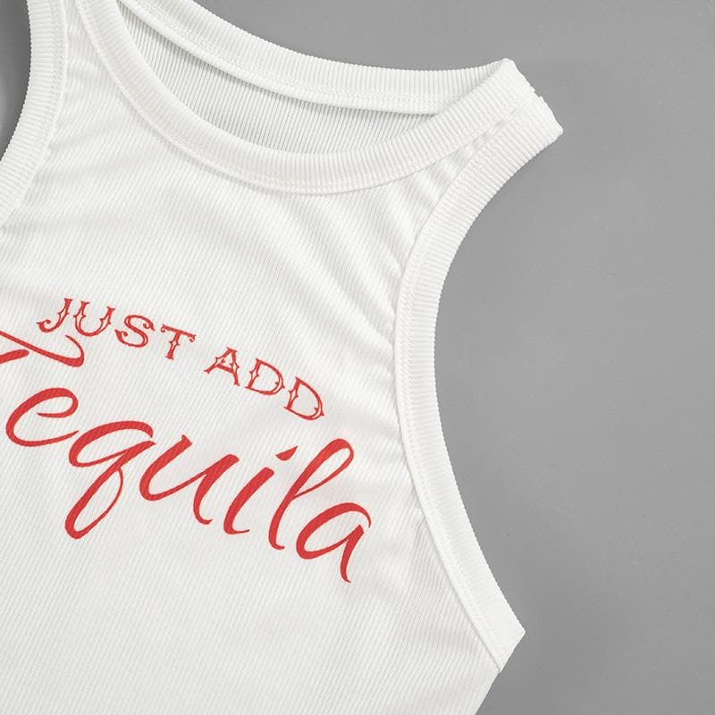 Letter print ribbed crewneck contrast tank top