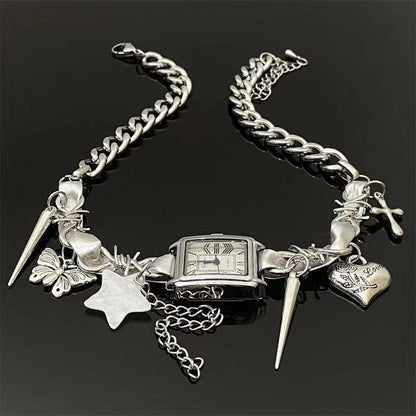 Clock star heart butterfly rivet choker necklace