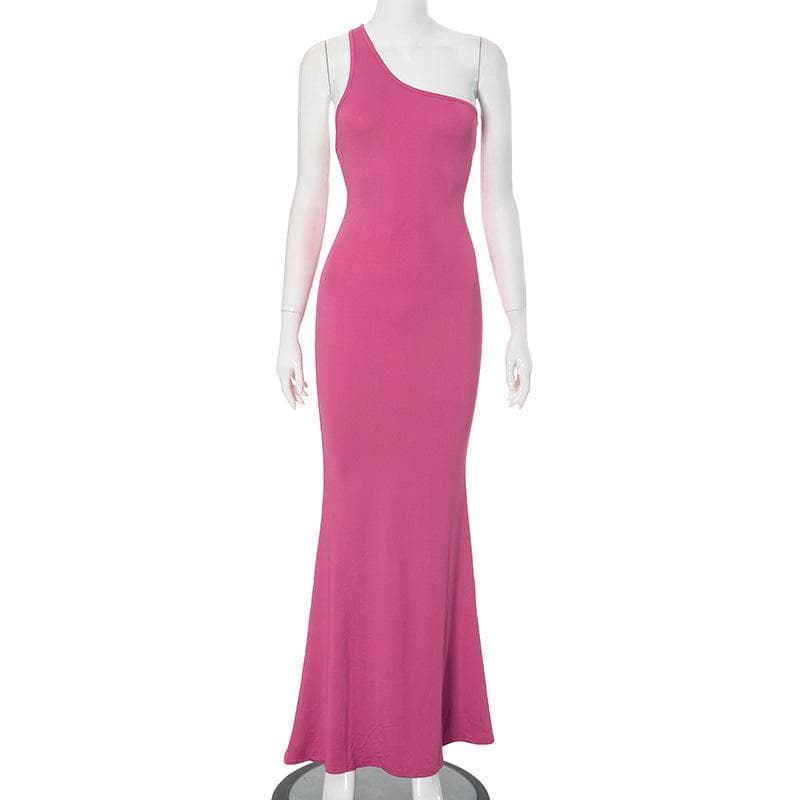 One shoulder solid backless maxi dress