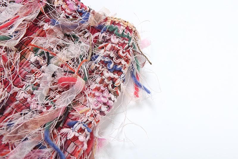 Tassels hollow out see through contrast cut out mini skirt