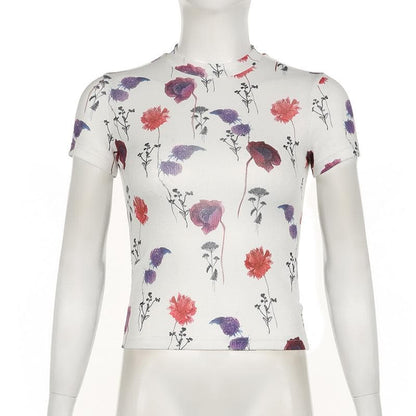 Short sleeve crewneck flower print top