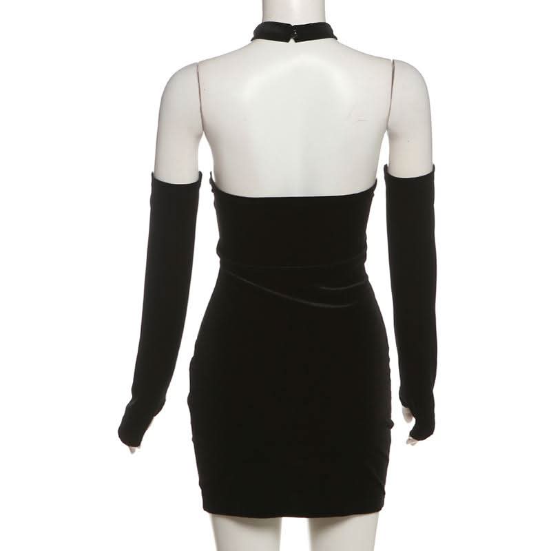 Sweetheart pattern gloves velvet mini dress