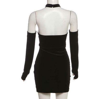 Sweetheart pattern gloves velvet mini dress