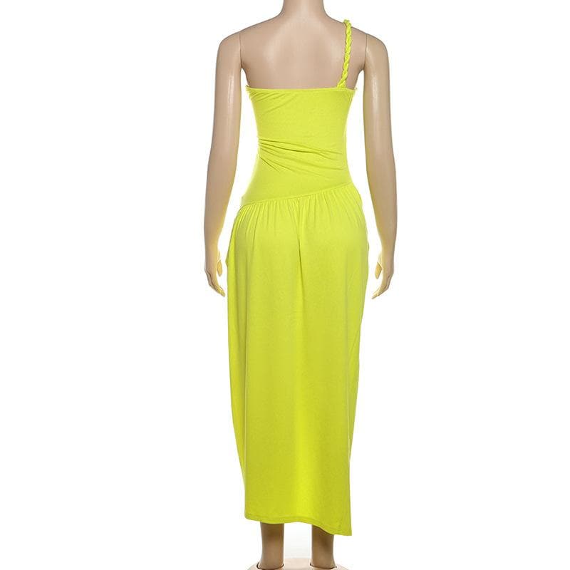 One shoulder slit ruched hollow out cut out midi dress