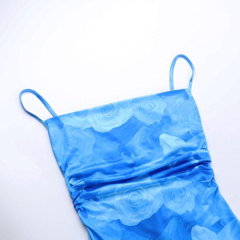 Cowl neck contrast print backless lace up cami maxi dress