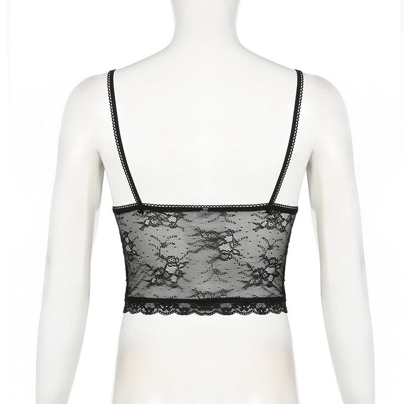 Bowknot v neck lace backless cami top