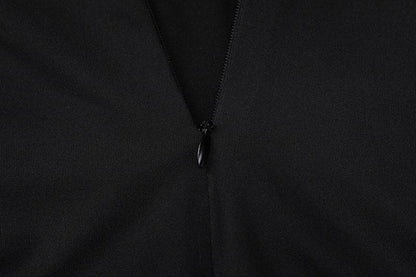 Long sleeve hollow out gloves solid zip-up jumpsuit