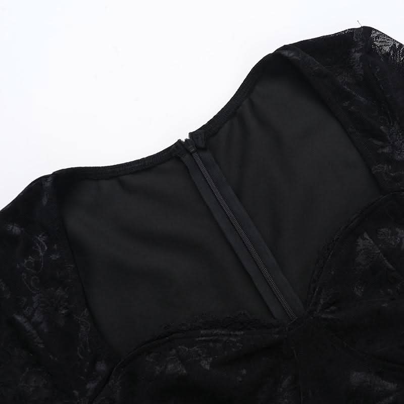 Long sleeve hollow out lace zip-up cut out mini dress
