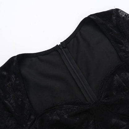 Long sleeve hollow out lace zip-up cut out mini dress